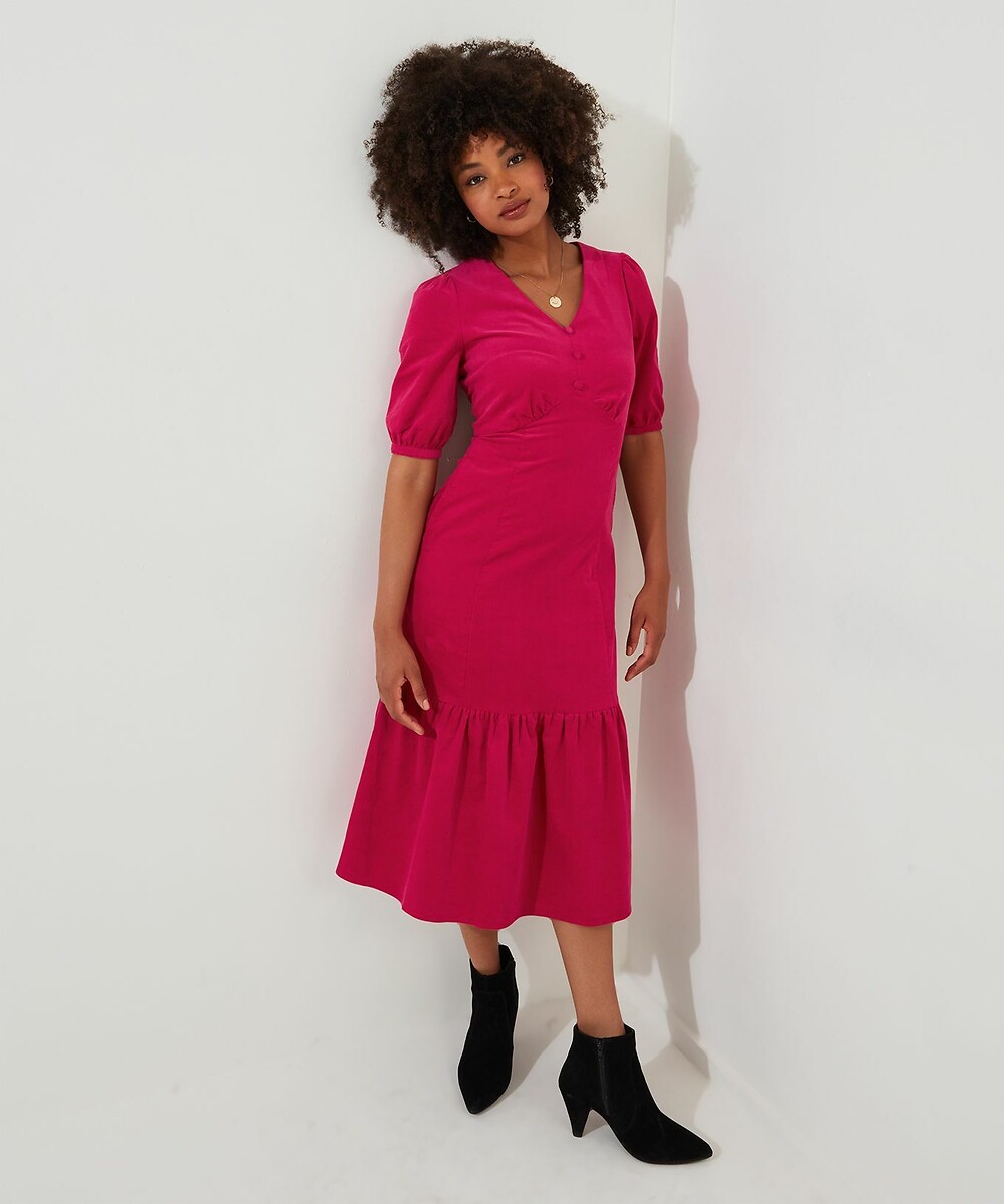 Φόρεμα από βελούδο κοτλέ με φουσκωτά μανίκια