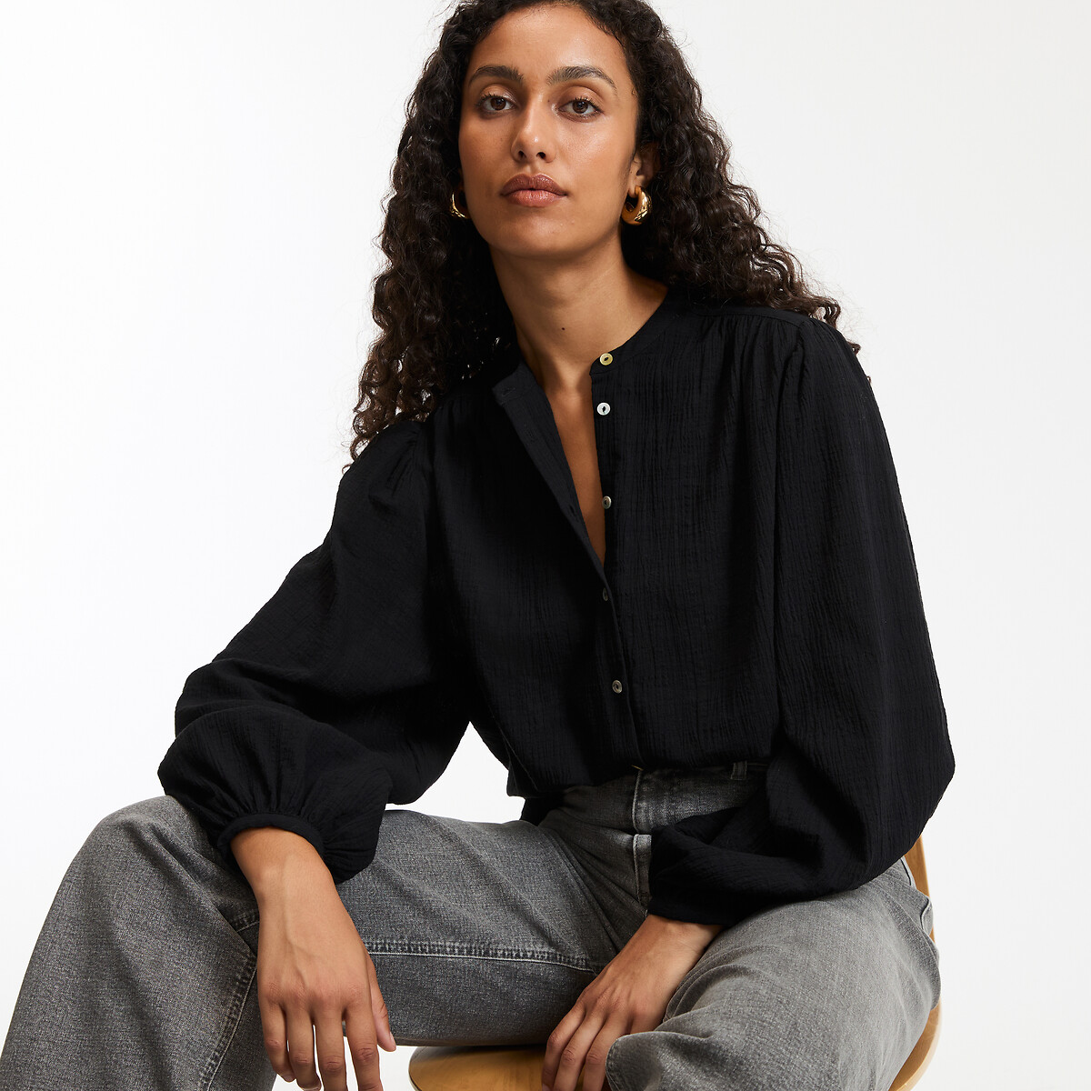 La Redoute Collections Πουκάμισο oversize με μάο γιακά