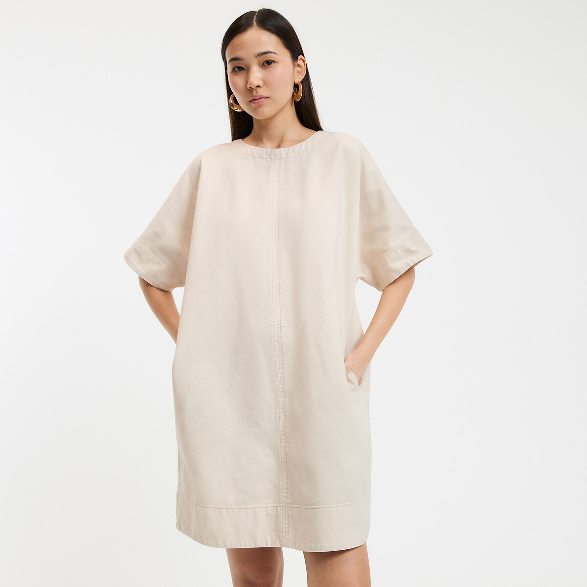 La Redoute Collections Κοντομάνικο φόρεμα από ντένιμ σε εβαζέ γραμμή