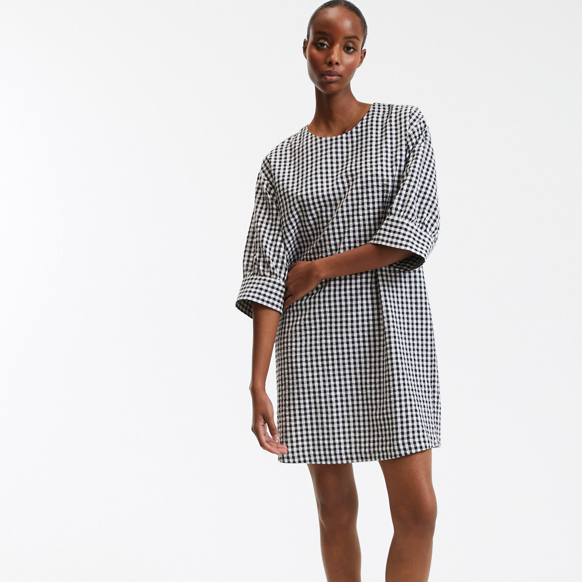 La Redoute Collections Κοντό φόρεμα με μοτίβο καρό Vichy και μανίκια μπαλον