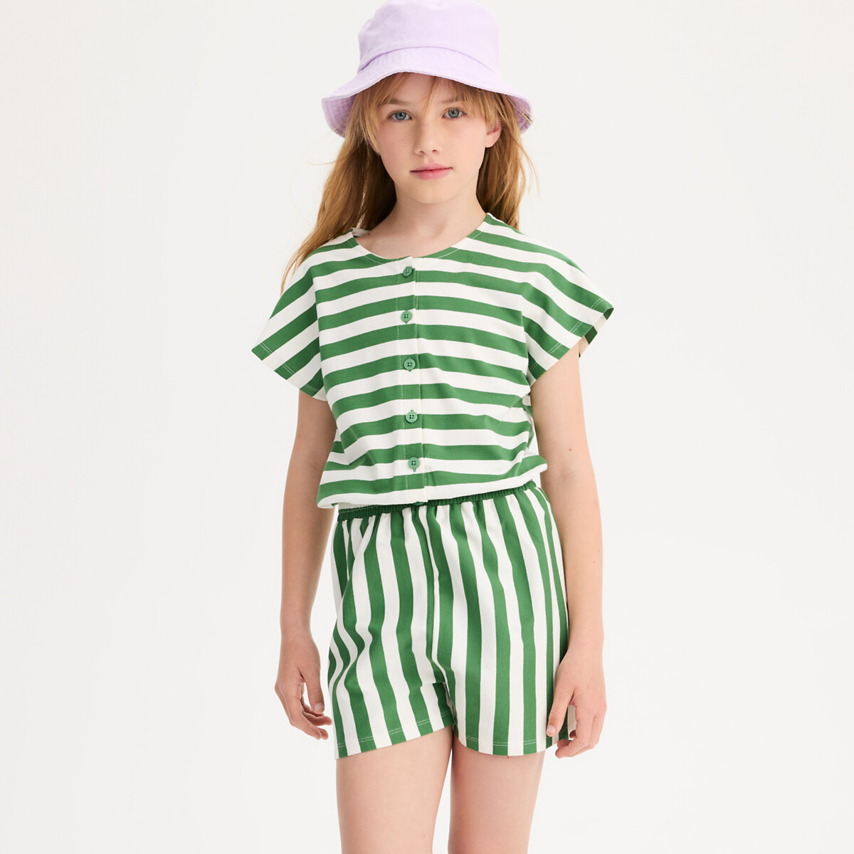 La Redoute Collections Κοντομάνικη ολόσωμη φόρμα-σορτς με ρίγες