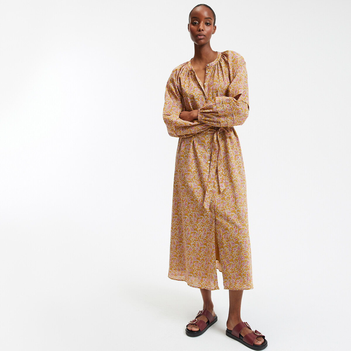 La Redoute Collections Μακρύ φόρεμα με φλοράλ τύπωμα και μανίκια balloon