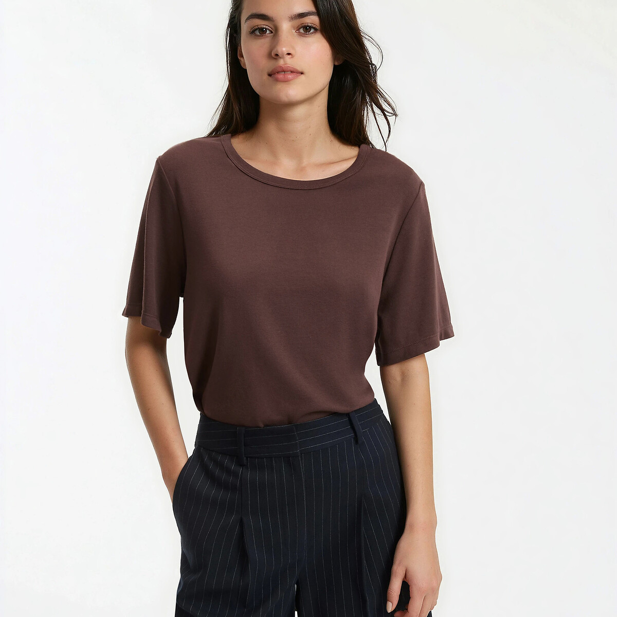 La Redoute Collections Κοντομάνικη μπλούζα με στρογγυλή λαιμόκοψη