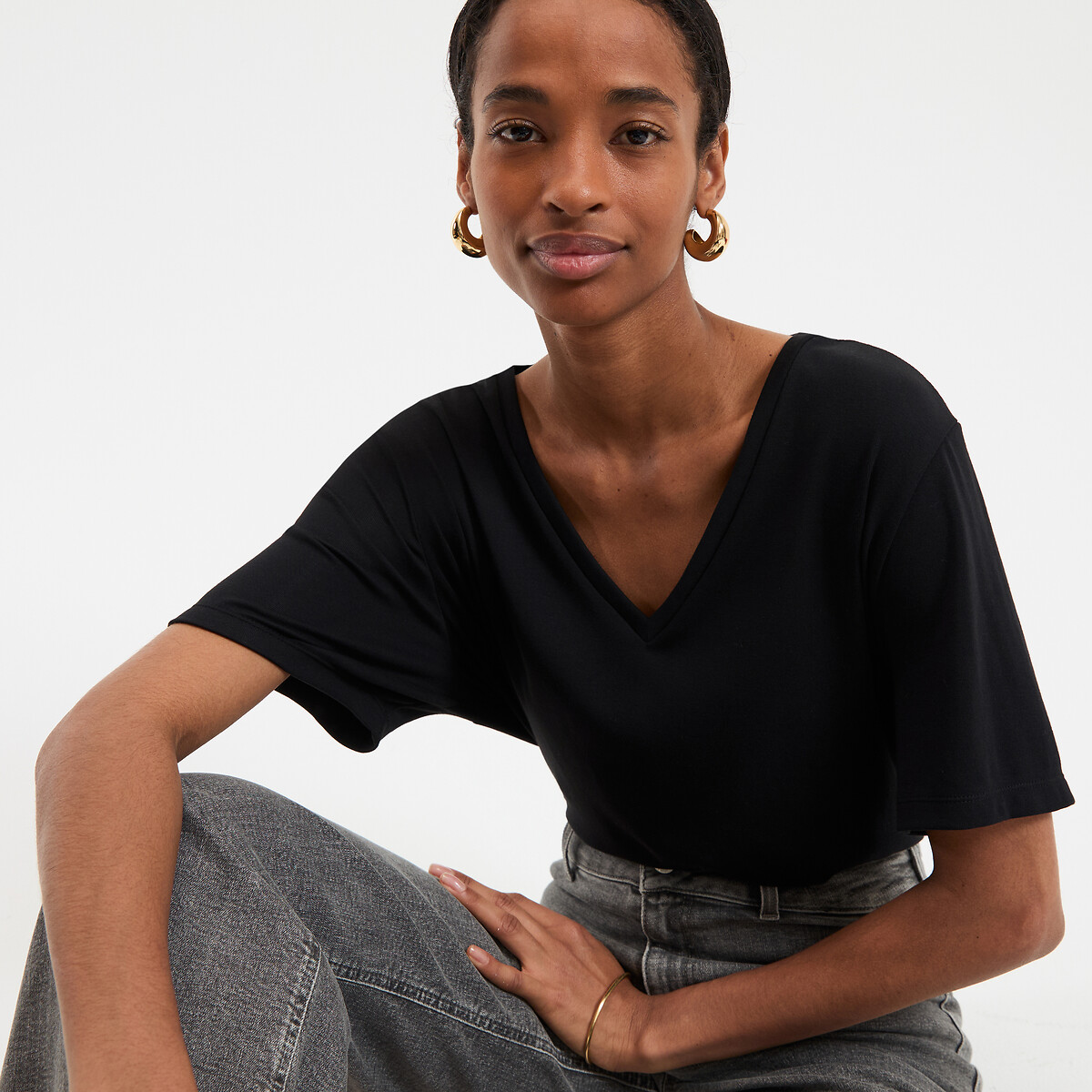 La Redoute Collections Κοντομάνικη μπλούζα με V λαιμόκοψη