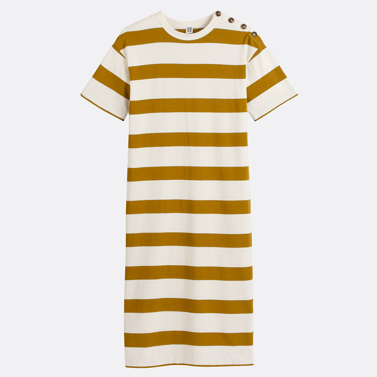 Μακρύ ριγέ φόρεμα με κουμπιά στον ώμο