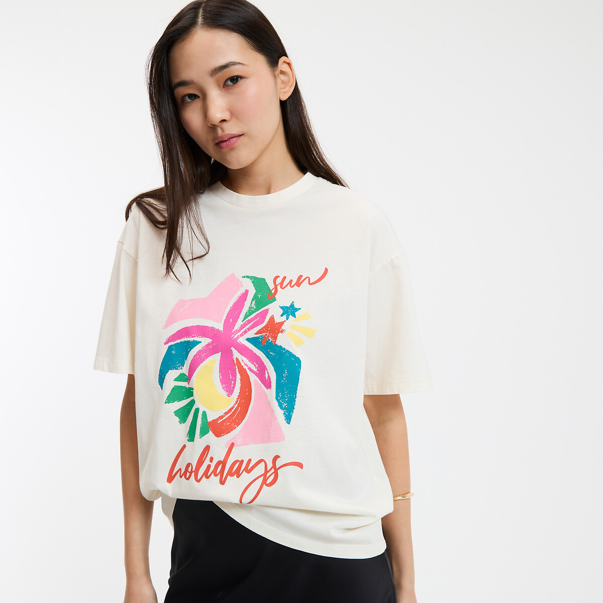 La Redoute Collections Κοντομάνικη μπλούζα με στρογγυλή λαιμόκοψη και στάμπα