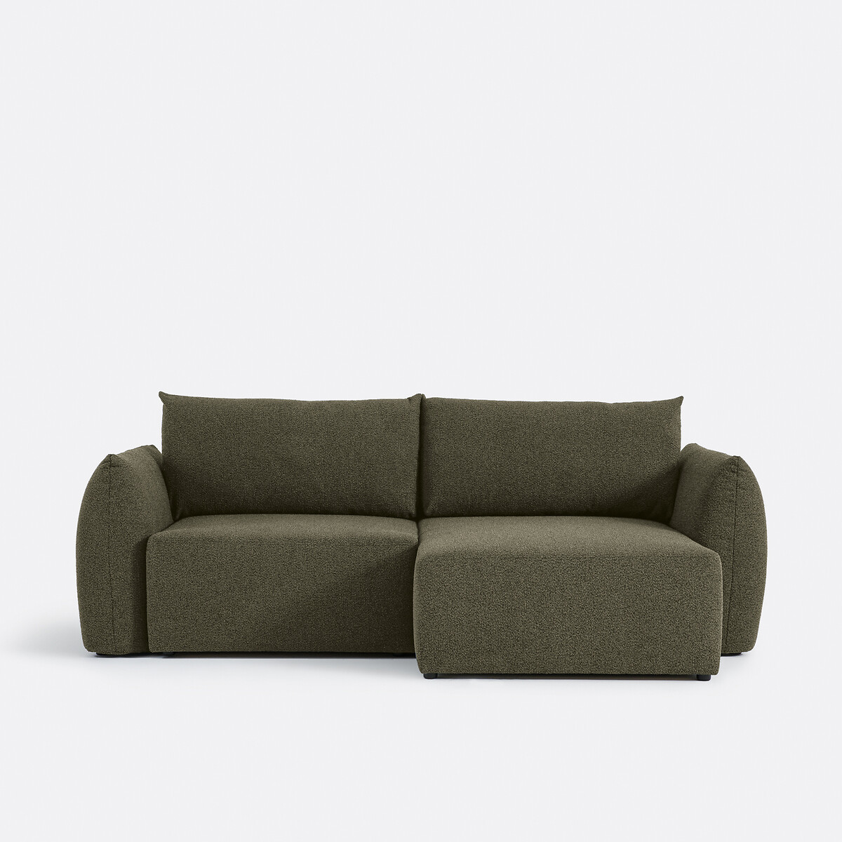 Γωνιακός καναπές-κρεβάτι με λεπτή μπουκλέ ταπετσαρία Μ139xΠ242xΥ86cm