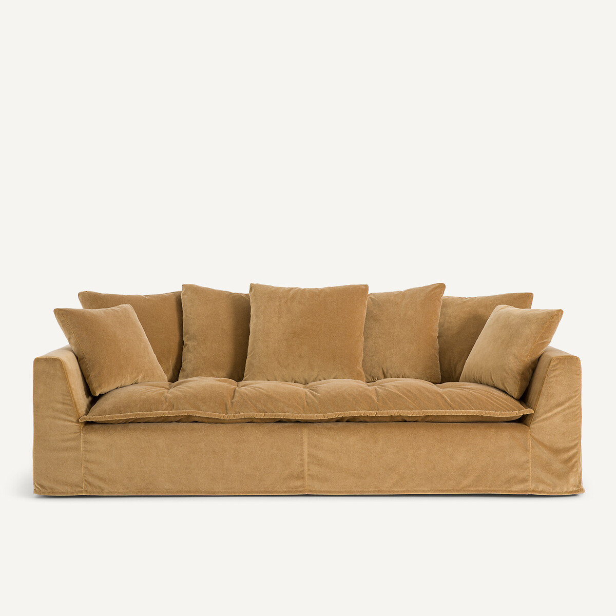 Καναπές με ταπετσαρία από λινό βελούδο Μ111xΠ213xΥ88cm