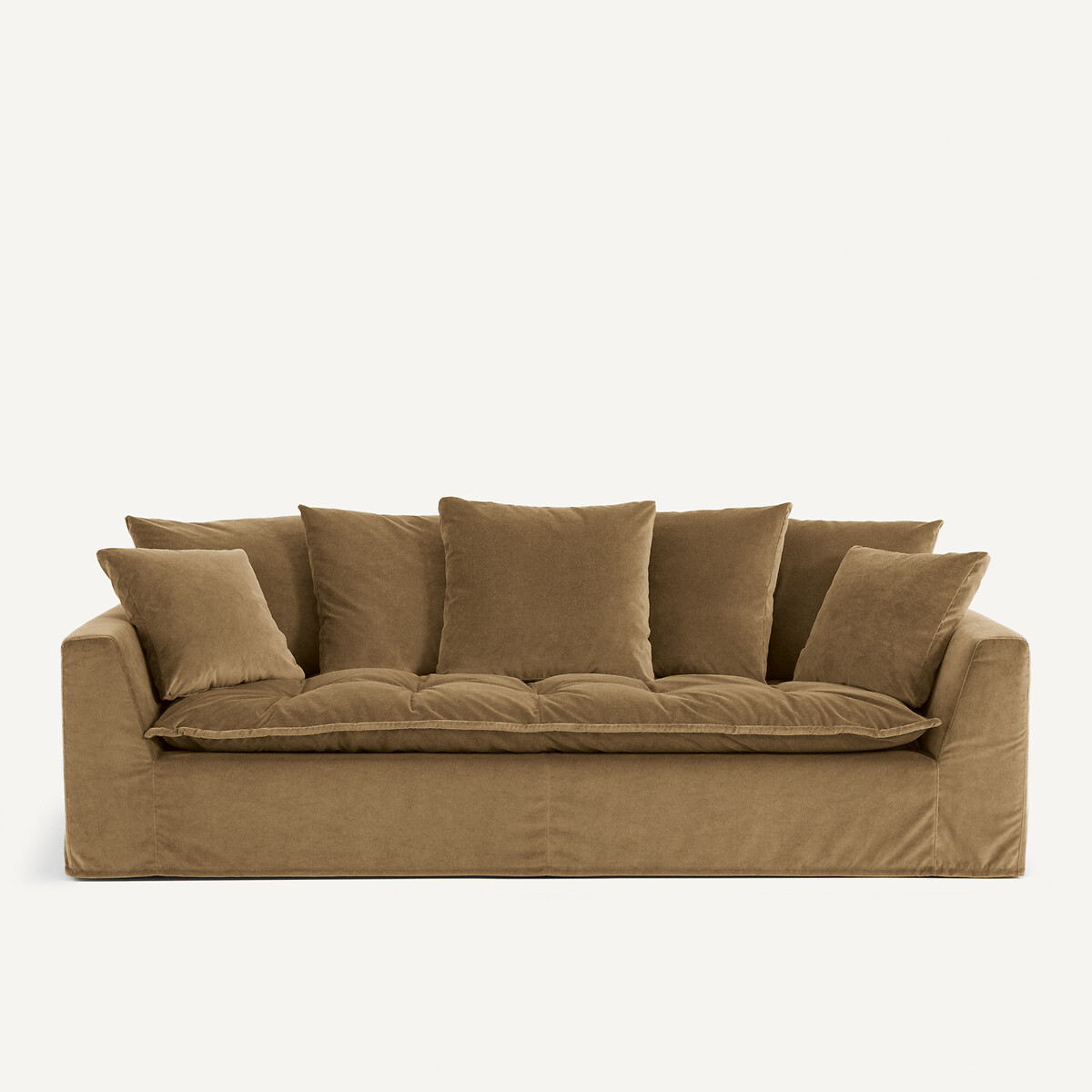 Καναπές με ταπετσαρία από λινό βελούδο Μ111xΠ213xΥ88cm