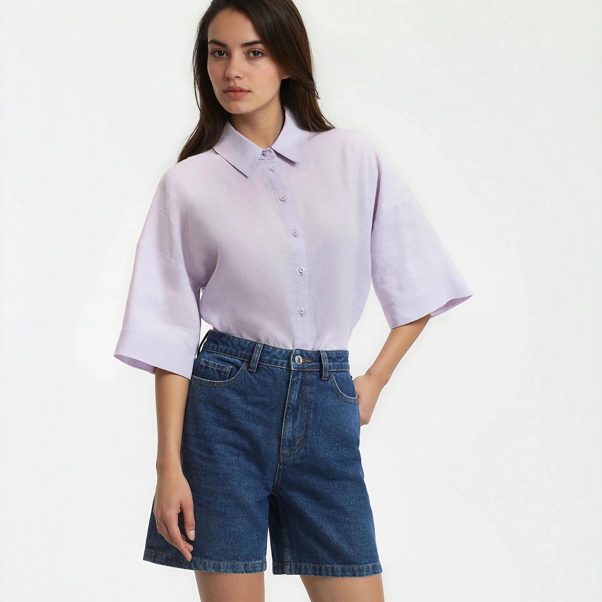 Λινό πουκάμισο με μανίκια μέχρι τους αγκώνες