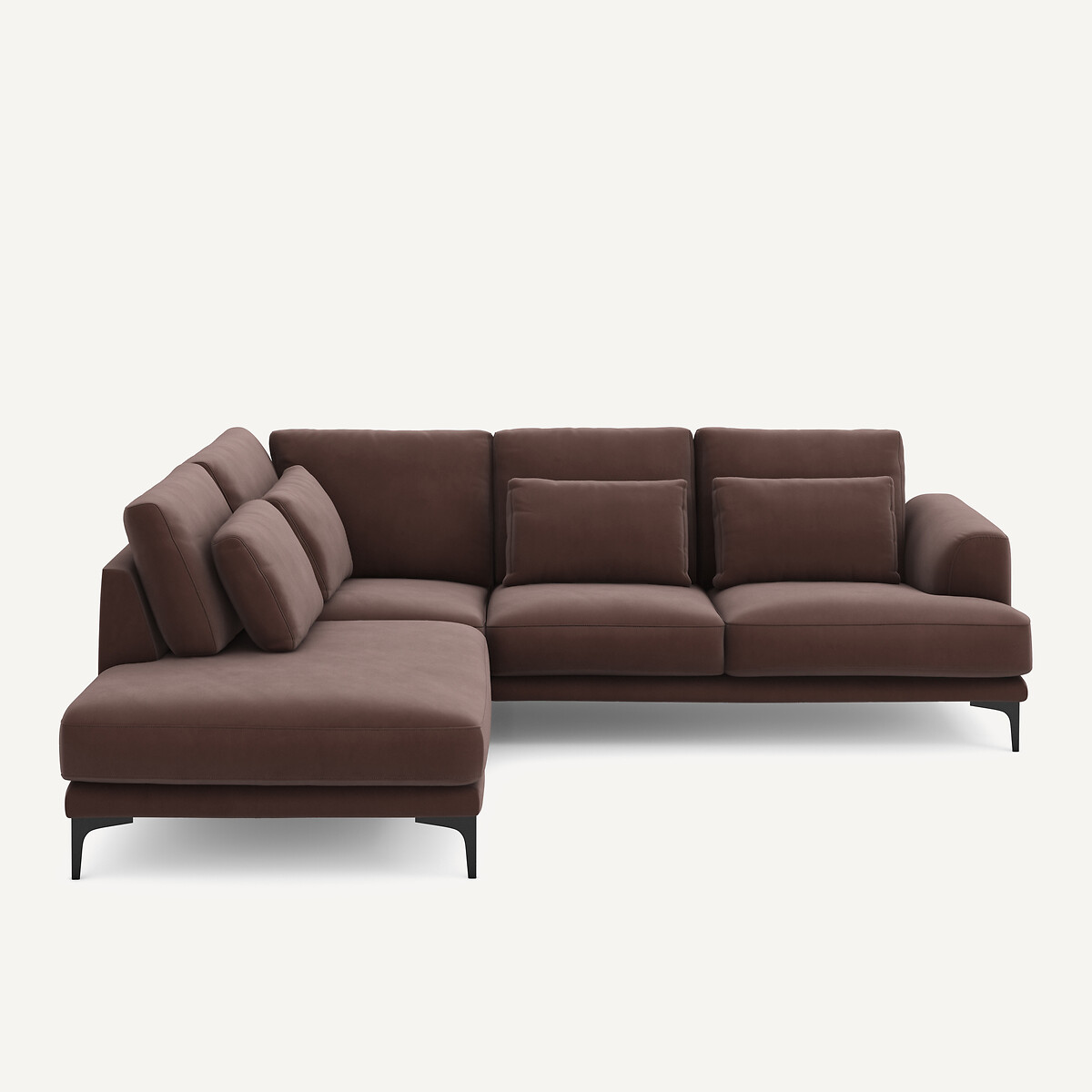 Γωνιακός καναπές με δεξιά κλειστή γωνία και βελούδινη ταπετσαρία από λινό Μ222xΠ258xΥ83cm