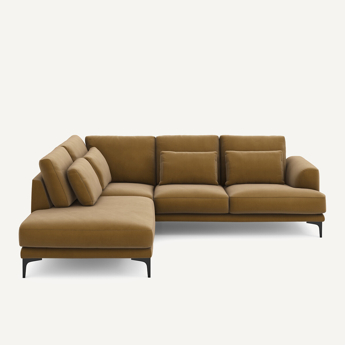 Γωνιακός καναπές με δεξιά κλειστή γωνία και βελούδινη ταπετσαρία από λινό Μ222xΠ258xΥ83cm