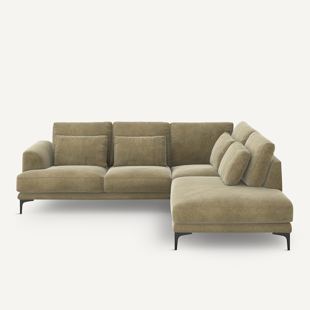 Γωνιακός καναπές με δεξιά κλειστή γωνία και βελούδινη ταπετσαρία από λινό Μ222xΠ258xΥ83cm