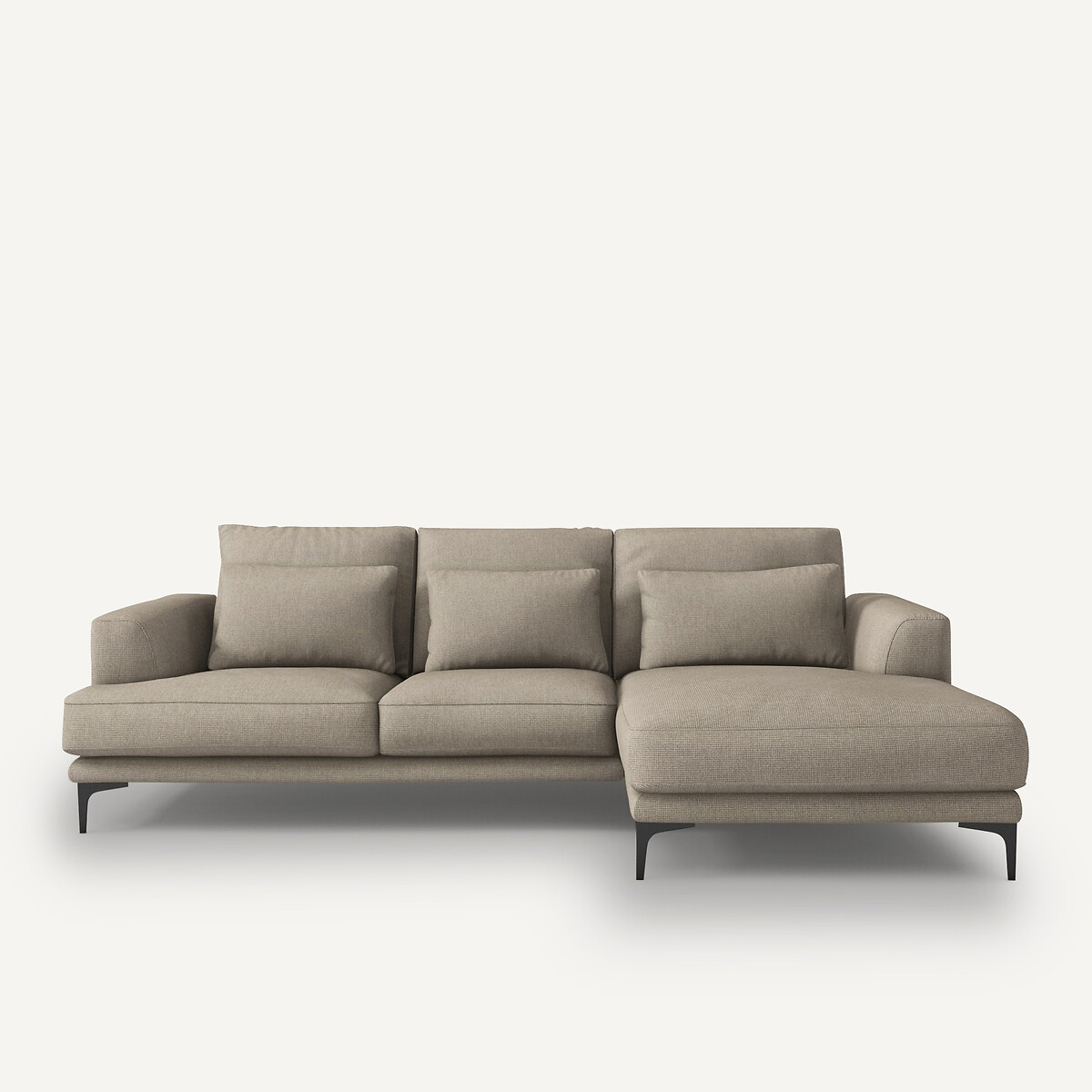 Γωνιακός δεξιός καναπές με ανάγλυφη ταπετσαρία από βισκόζη λινό Μ149xΠ258xΥ83cm