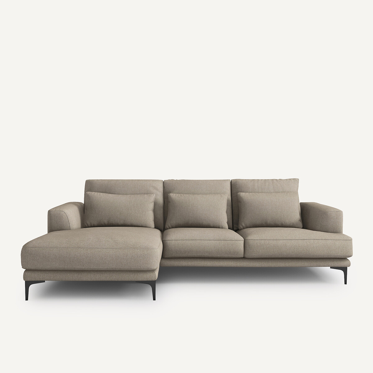 Γωνιακός αριστερός καναπές με ανάγλυφη ταπετσαρία από βισκόζη λινό Μ149xΠ258xΥ83cm