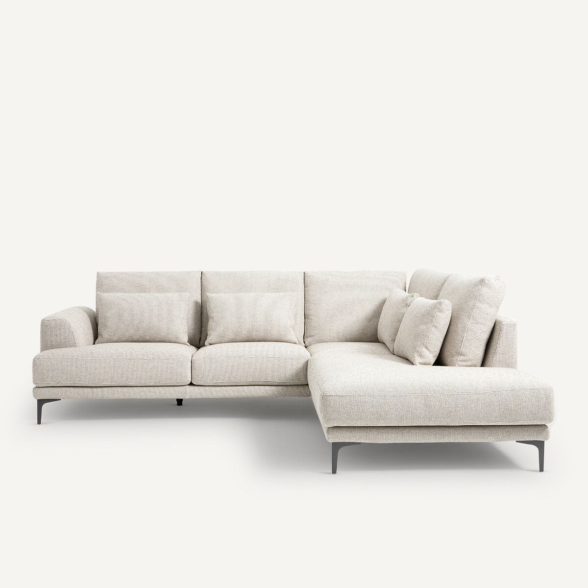 Γωνιακός καναπές με δεξιά κλειστή γωνία και ανάγλυφη ταπετσαρία από βισκόζη Μ222xΠ258xΥ83cm