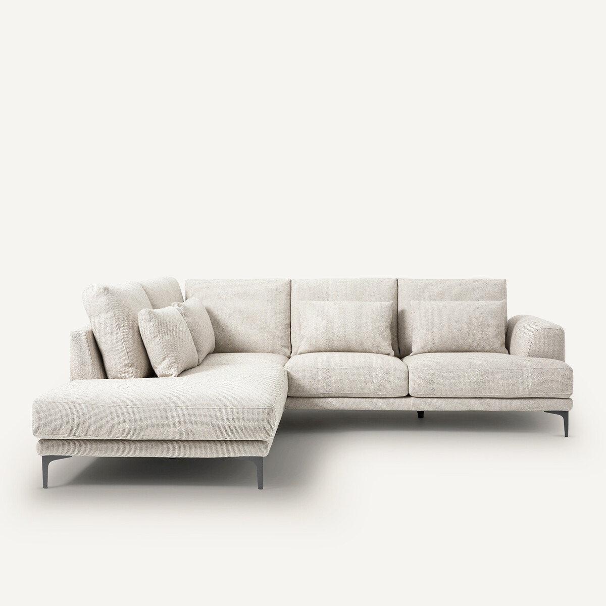 Γωνιακός καναπές με αριστερή κλειστή γωνία και ανάγλυφη ταπετσαρία από βισκόζη Μ222xΠ258xΥ83cm