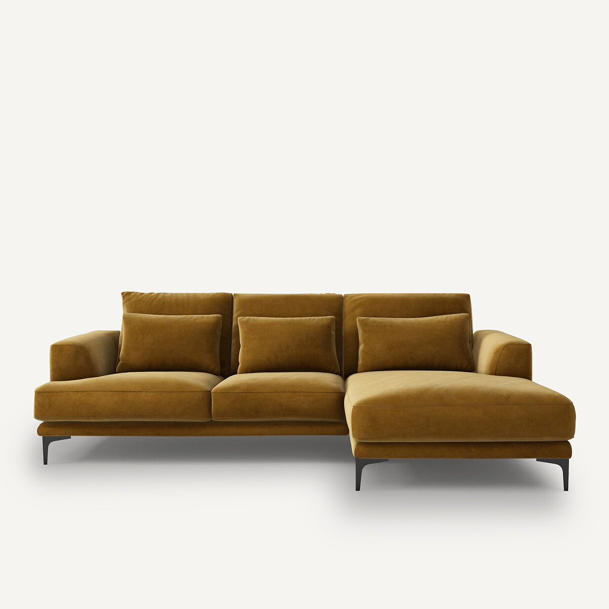 Γωνιακός δεξιός καναπές με βελούδινη ταπετσαρία Μ149xΠ258xΥ83cm