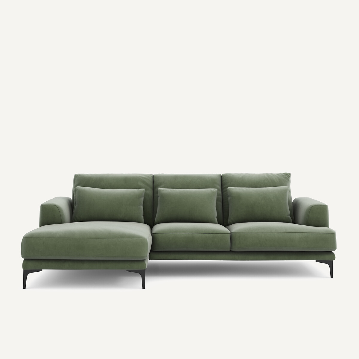 Γωνιακός δεξιός καναπές με βελούδινη ταπετσαρία Μ149xΠ258xΥ83cm