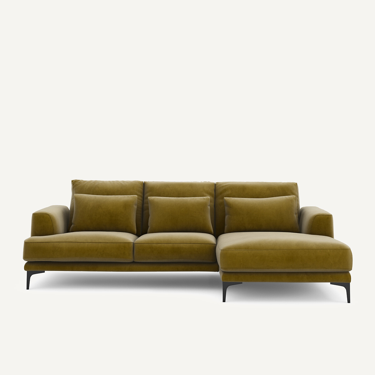 Γωνιακός δεξιός καναπές με βελούδινη ταπετσαρία Μ149xΠ258xΥ83cm