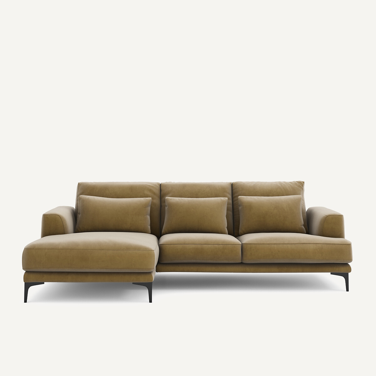 Γωνιακός δεξιός καναπές με βελούδινη ταπετσαρία Μ149xΠ258xΥ83cm