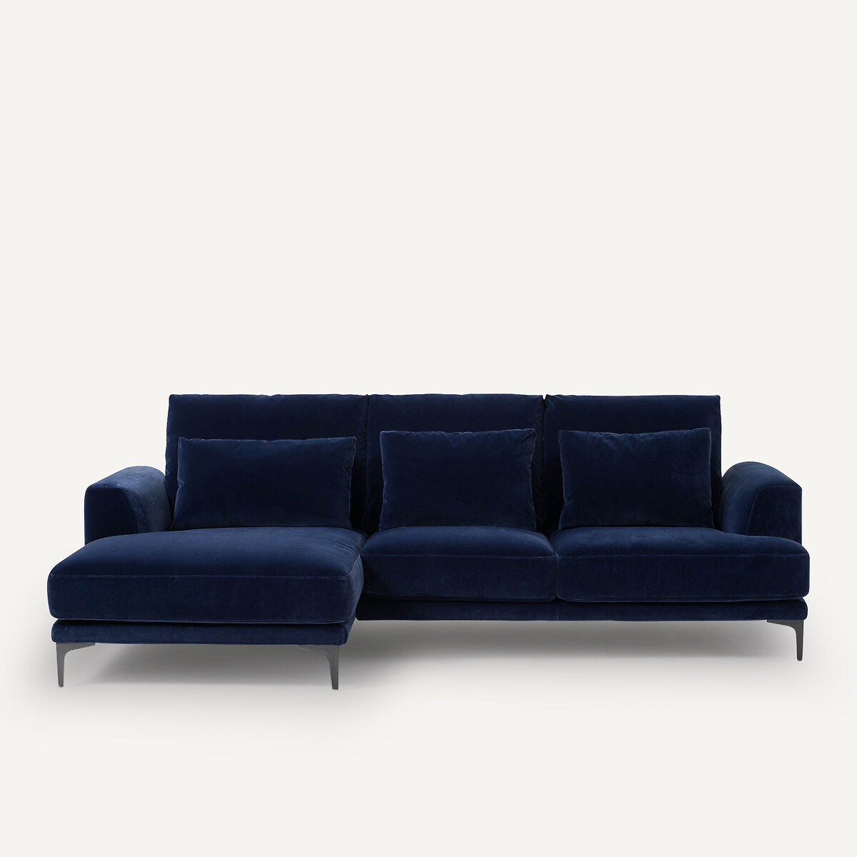 Γωνιακός αριστερός καναπές με βελούδινη ταπετσαρία Μ149xΠ258xΥ83cm