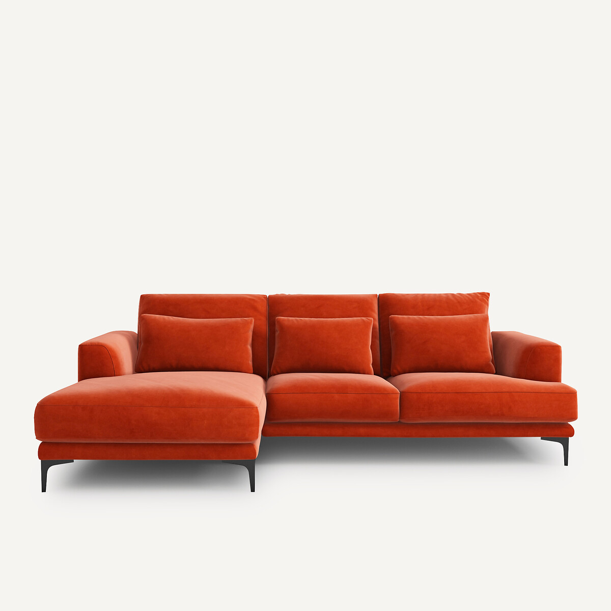 Γωνιακός αριστερός καναπές με βελούδινη ταπετσαρία Μ149xΠ258xΥ83cm