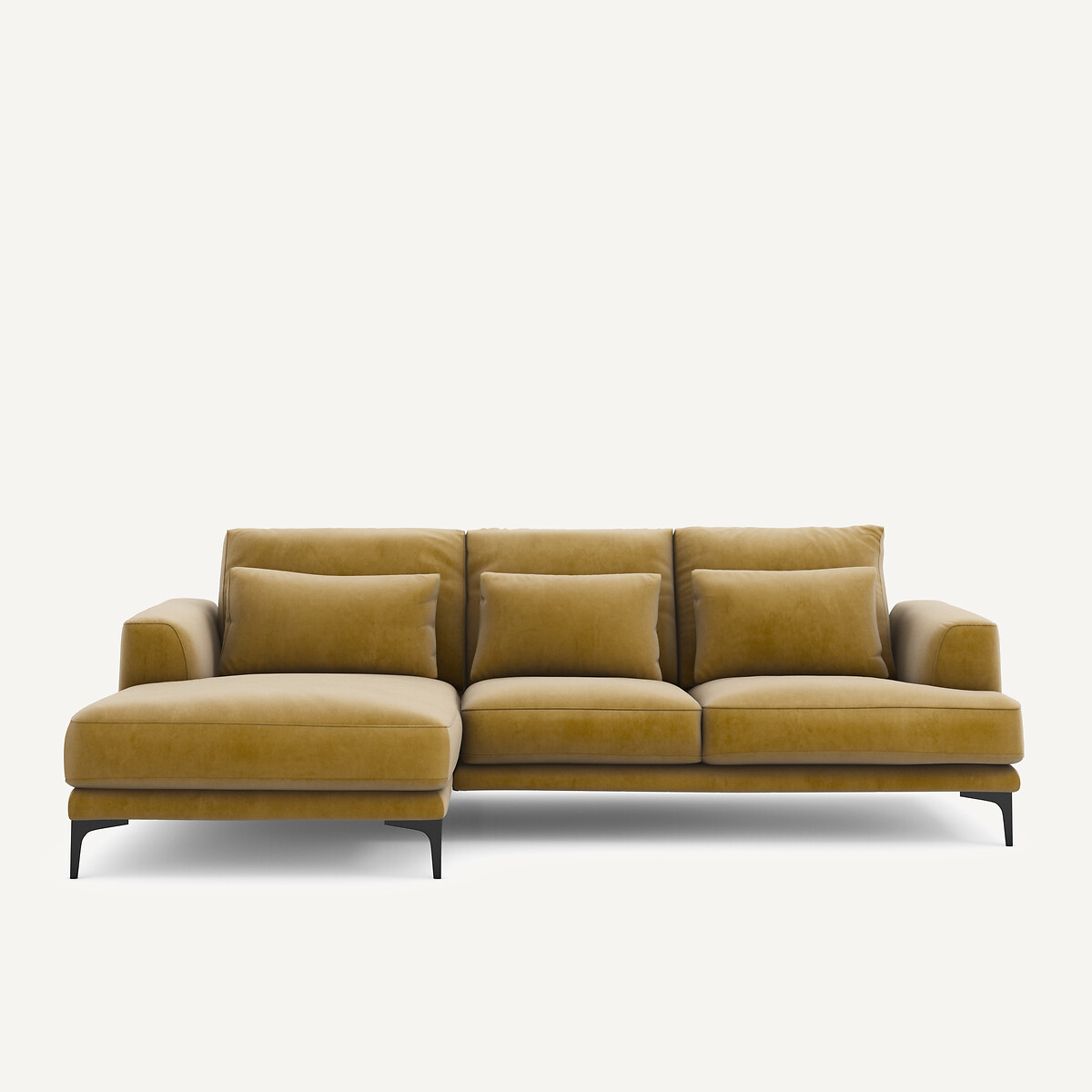 Γωνιακός αριστερός καναπές με βελούδινη ταπετσαρία Μ149xΠ258xΥ83cm