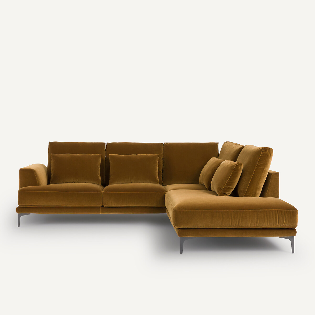 Γωνιακός καναπές με δεξιά κλειστή γωνία και βελούδινη ταπετσαρία Μ222xΠ258xΥ83cm