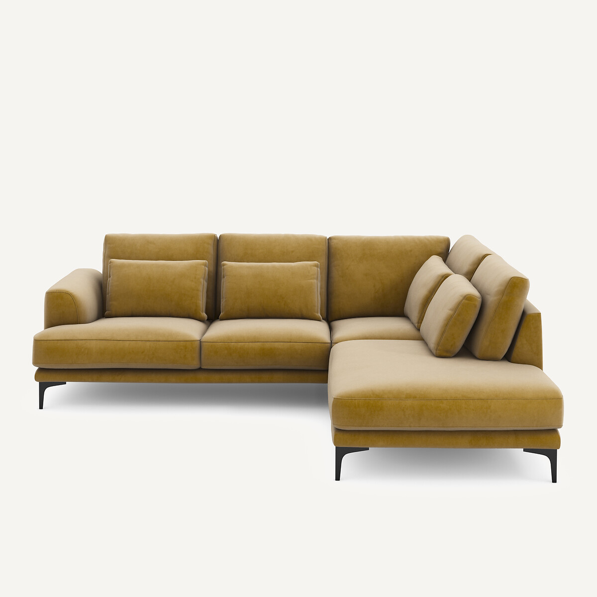 Γωνιακός καναπές με δεξιά κλειστή γωνία και βελούδινη ταπετσαρία Μ222xΠ258xΥ83cm