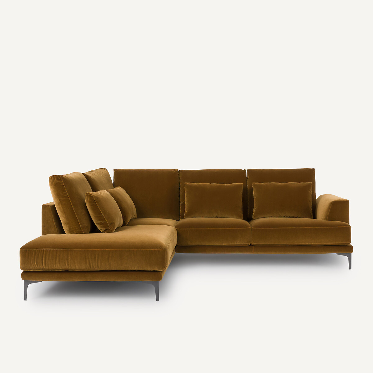 Γωνιακός καναπές με αριστερή κλειστή γωνία και βελούδινη ταπετσαρία Μ222xΠ258xΥ83cm