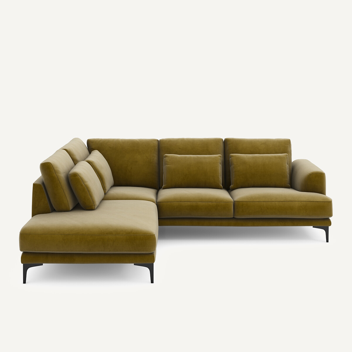 Γωνιακός καναπές με αριστερή κλειστή γωνία και βελούδινη ταπετσαρία Μ222xΠ258xΥ83cm