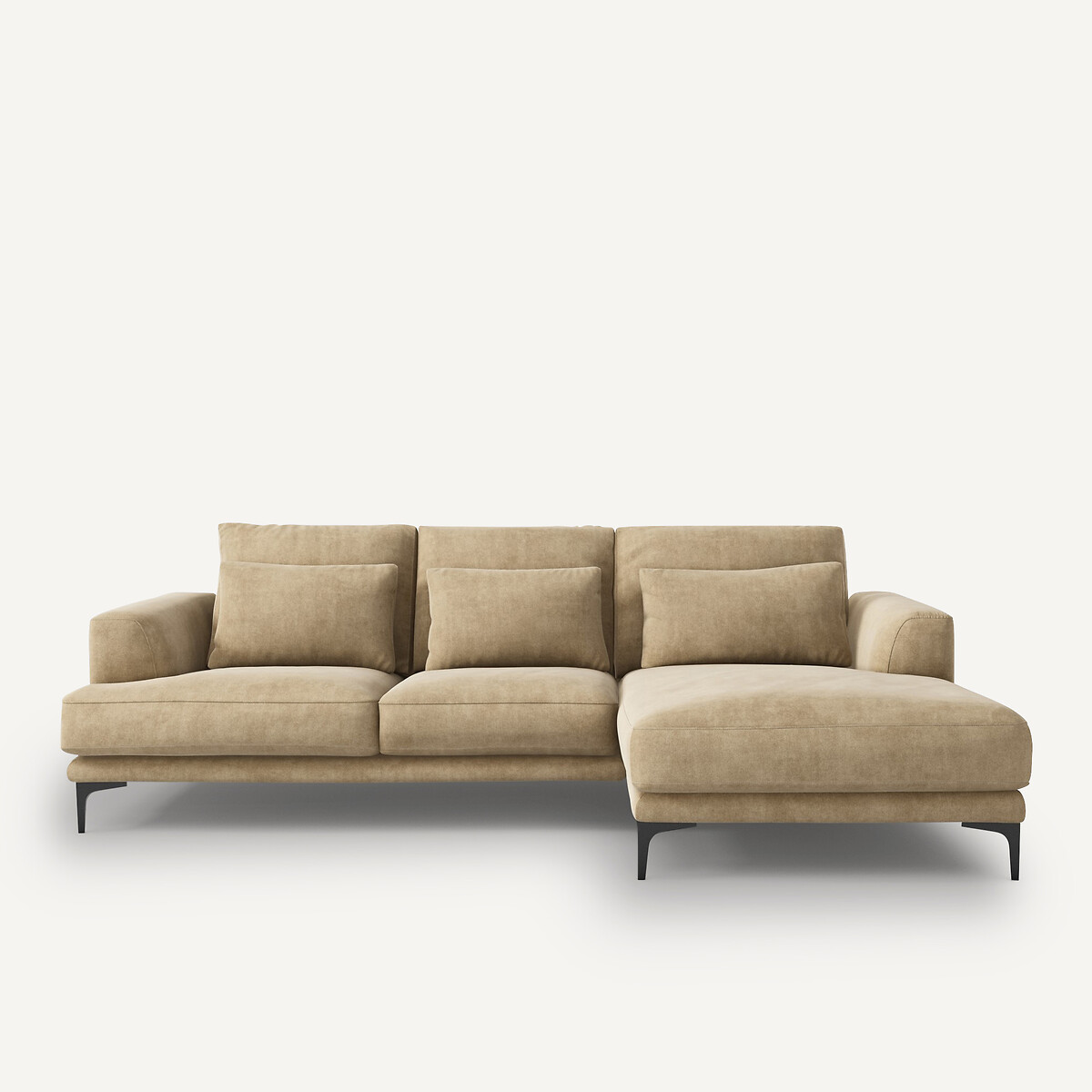 Γωνιακός δεξιός καναπές με βελούδινη ταπετσαρία stonewashed Μ149xΠ258xΥ83cm