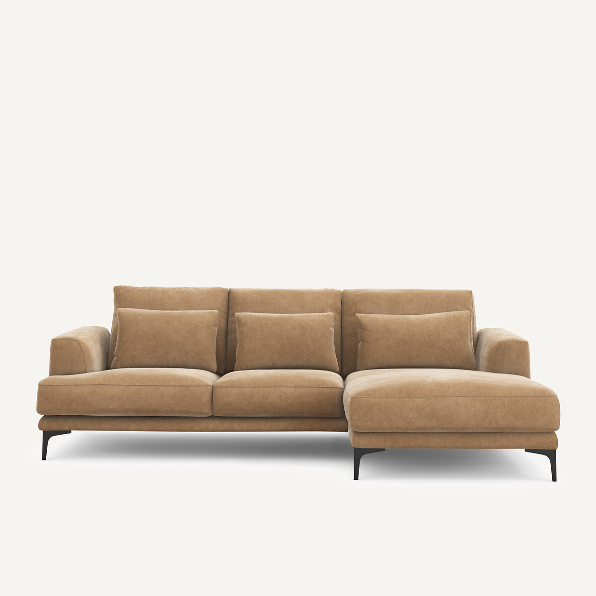 Γωνιακός δεξιός καναπές με βελούδινη ταπετσαρία stonewashed Μ149xΠ258xΥ83cm