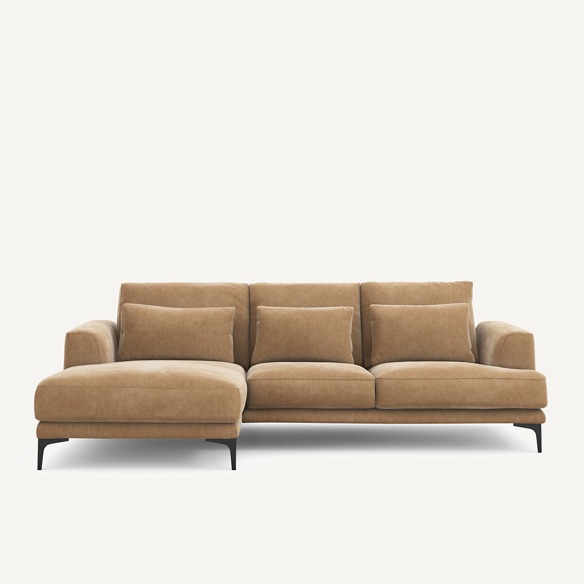 Γωνιακός αριστερός καναπές με βελούδινη ταπετσαρία stonewashed Μ149xΠ258xΥ83cm