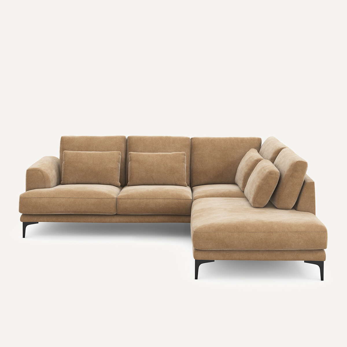 Γωνιακός καναπές με δεξιά κλειστή γωνία από βελούδο stonewashed Μ222xΠ258xΥ83cm