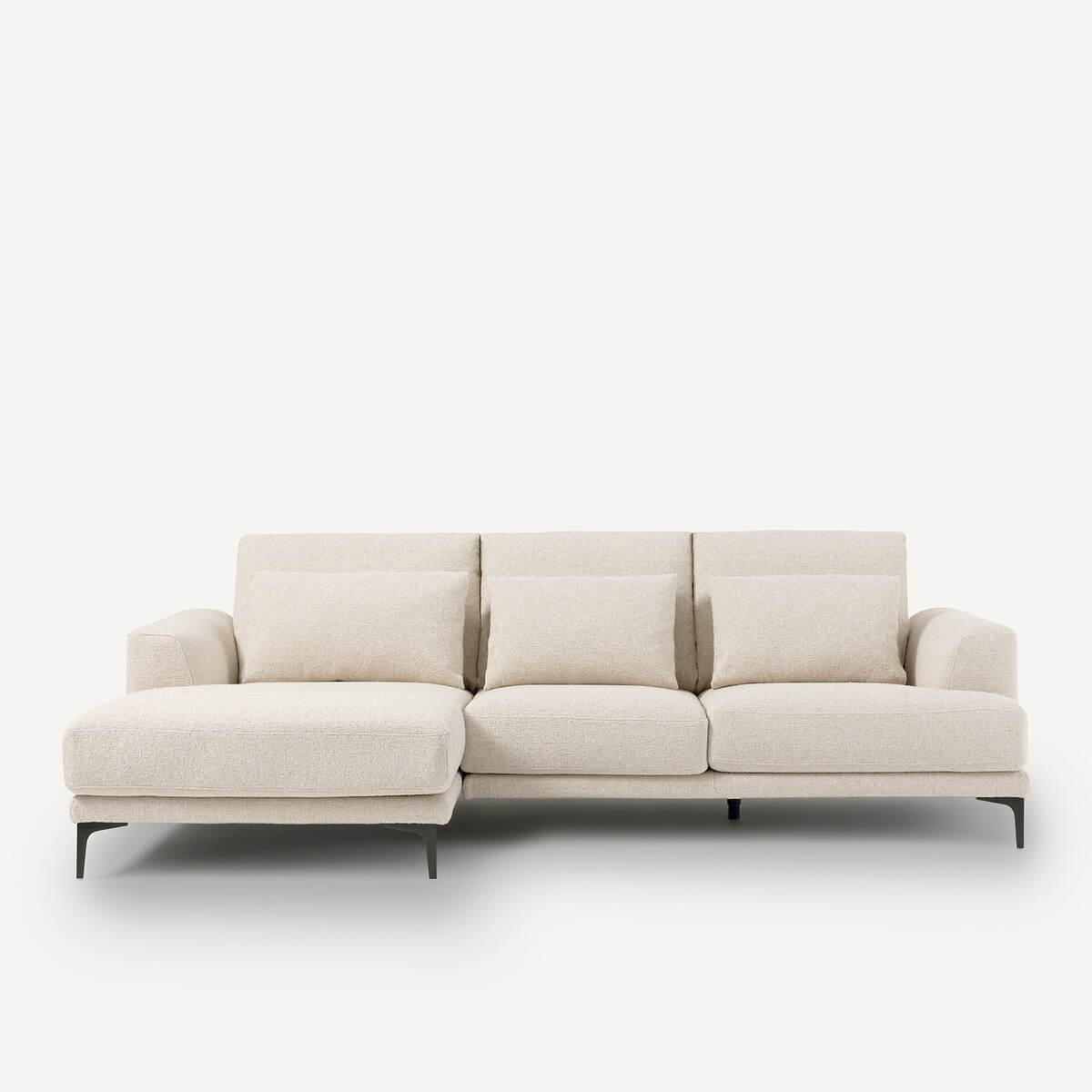 Γωνιακός αριστερός καναπές με μπουκλέ ταπετσαρία Μ149xΠ258xΥ83cm