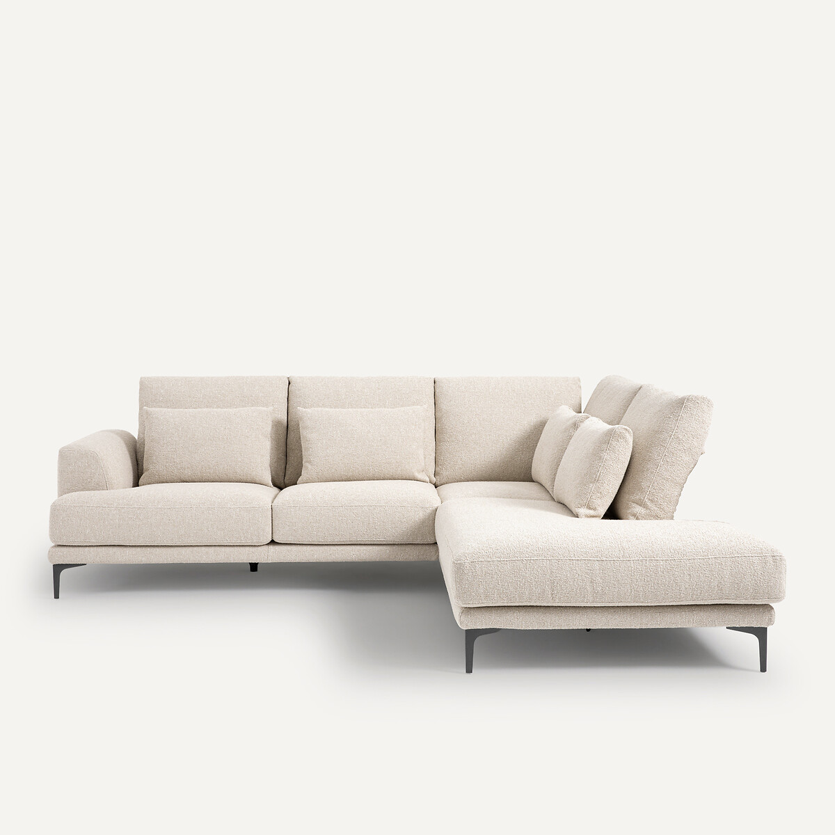 Γωνιακός καναπές με δεξιά κλειστή γωνία και μπουκλέ ταπετσαρία Μ222xΠ258xΥ83cm