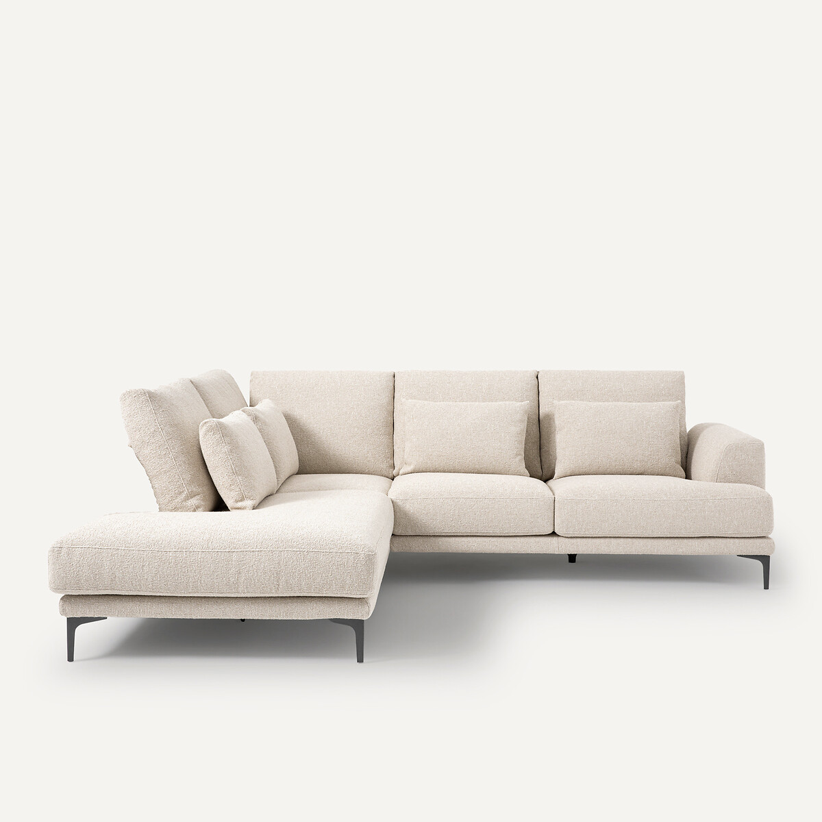 Γωνιακός καναπές με αριστερή κλειστή γωνία και μπουκλέ ταπετσαρία Μ222xΠ258xΥ83cm