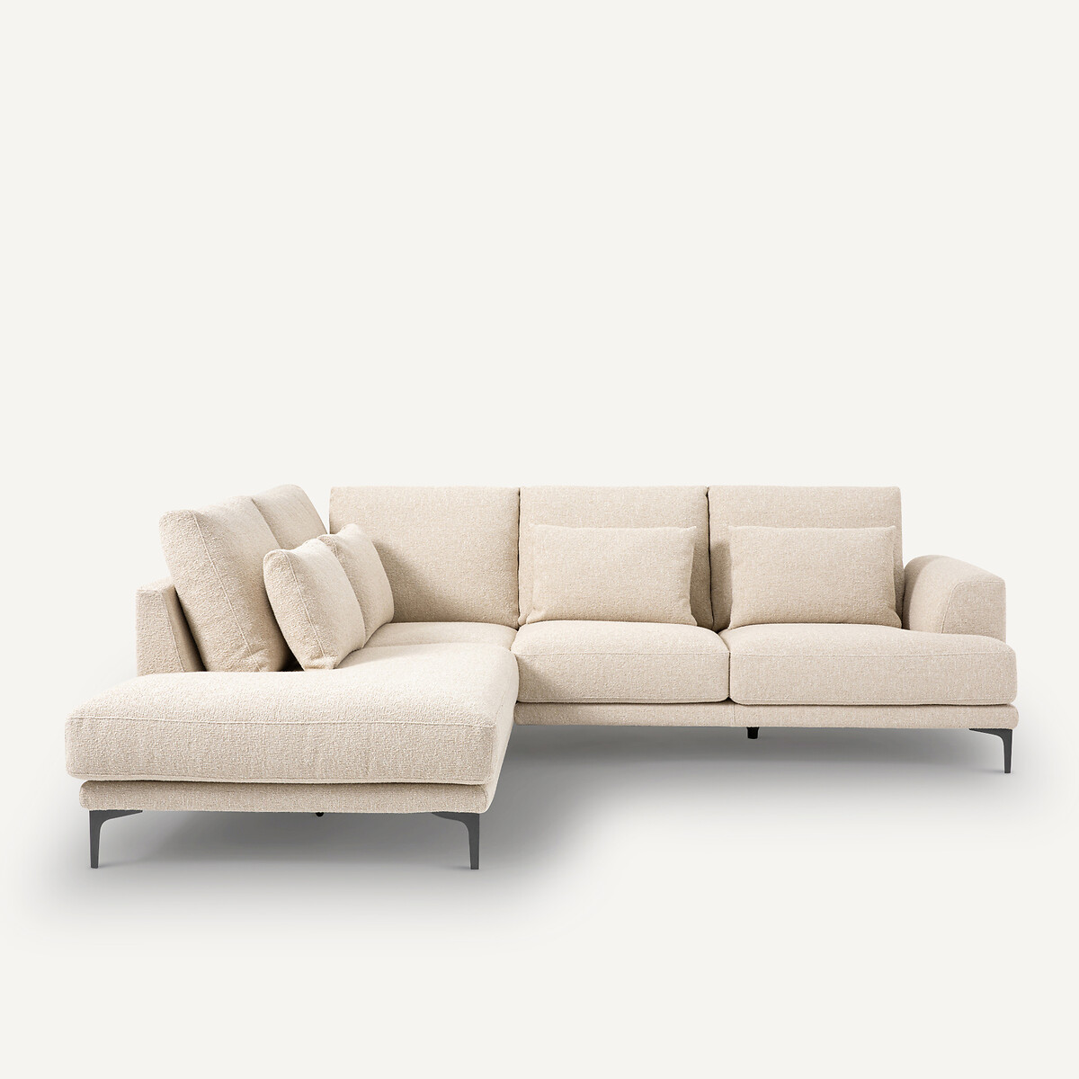 Γωνιακός καναπές με αριστερή κλειστή γωνία και μπουκλέ ταπετσαρία Μ222xΠ258xΥ83cm