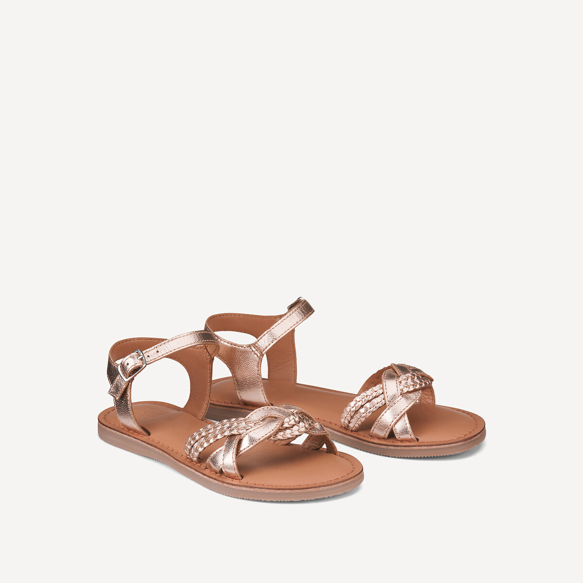 La Redoute Collections Χρυσαφί δερμάτινα πέδιλα σε σχέδιο πλεξίδα