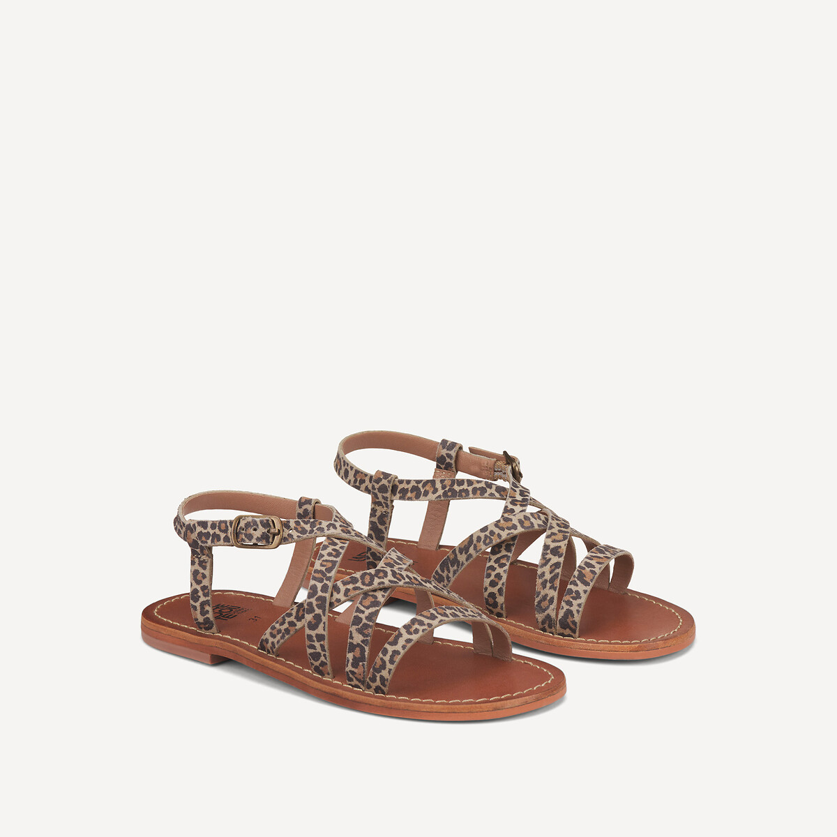 Δερμάτινα πέδιλα με λεοπάρ μοτίβο και λουράκια