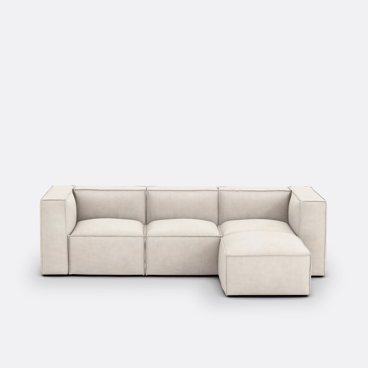 Σύνθεση καναπέ 3 θέσεων και 1 ταμπουρέ με ταπετσαρία από βελούδο κοτλέ Μ95xΠ270xΥ71cm