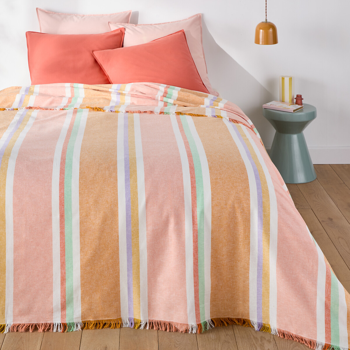 Ριγέ κάλυμμα κρεβατιού από λινό βαμβάκι 180x230 cm