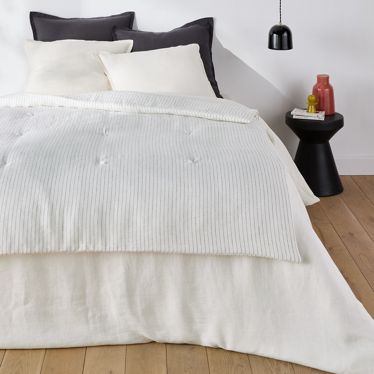 Ριγέ κάλυμμα κρεβατιού από πλυμένο λινό 90x190 cm