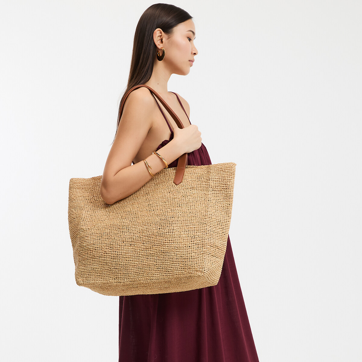 La Redoute Collections Τσάντα από raphia με δερμάτινα χερούλια