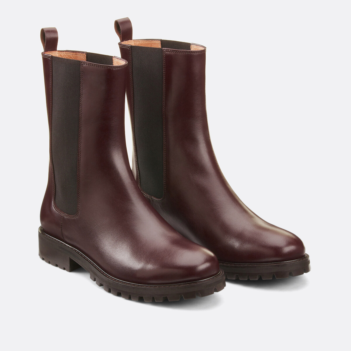 La Redoute Collections Μποτάκια chelsea με τρακτερωτή σόλα από λείο δέρμα