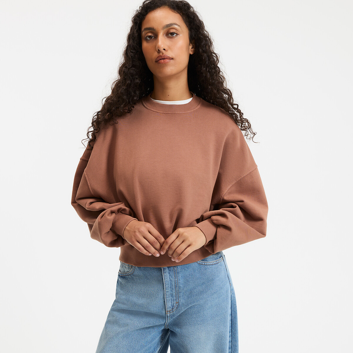 La Redoute Collections Φαρδύ κοντό φούτερ με στρογγυλή λαιμόκοψη