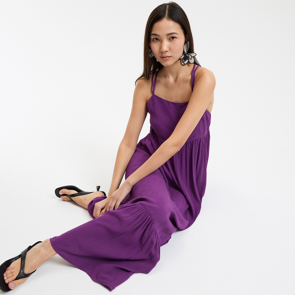 La Redoute Collections Μακρύ φόρεμα με βολάν και λεπτές τιράντες