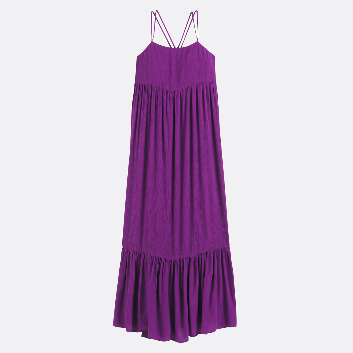 Μακρύ φόρεμα με βολάν και λεπτές τιράντες